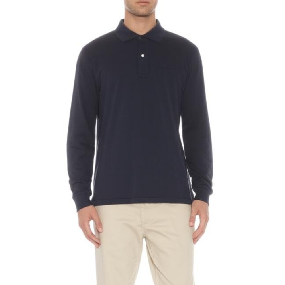 NWT GANT Polo T-Shirt Men‎ M Blue Solid Full Sleeves Cotton Casual Sporty
